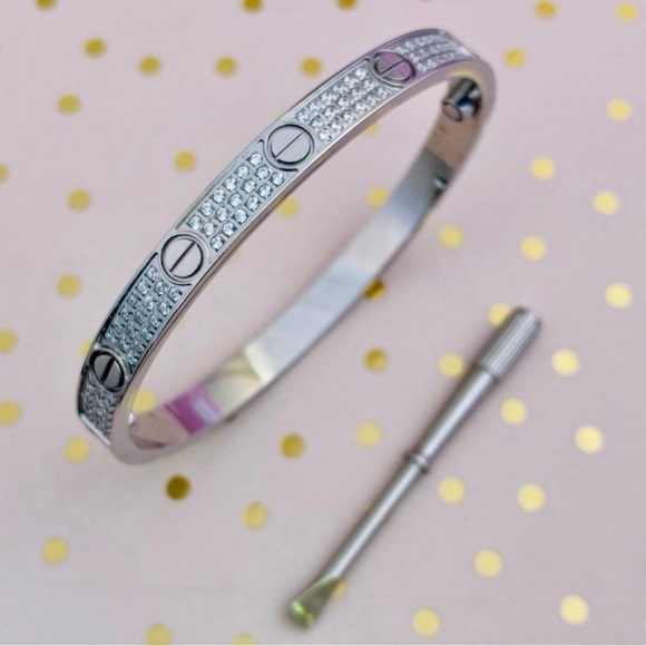 Pave Diamond Love Screw Bracelet with Screwdriver in Silver - Picture 9 of 12